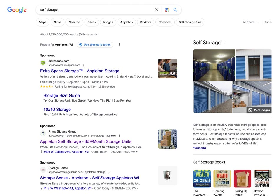 Search Engine Advertising for storage units