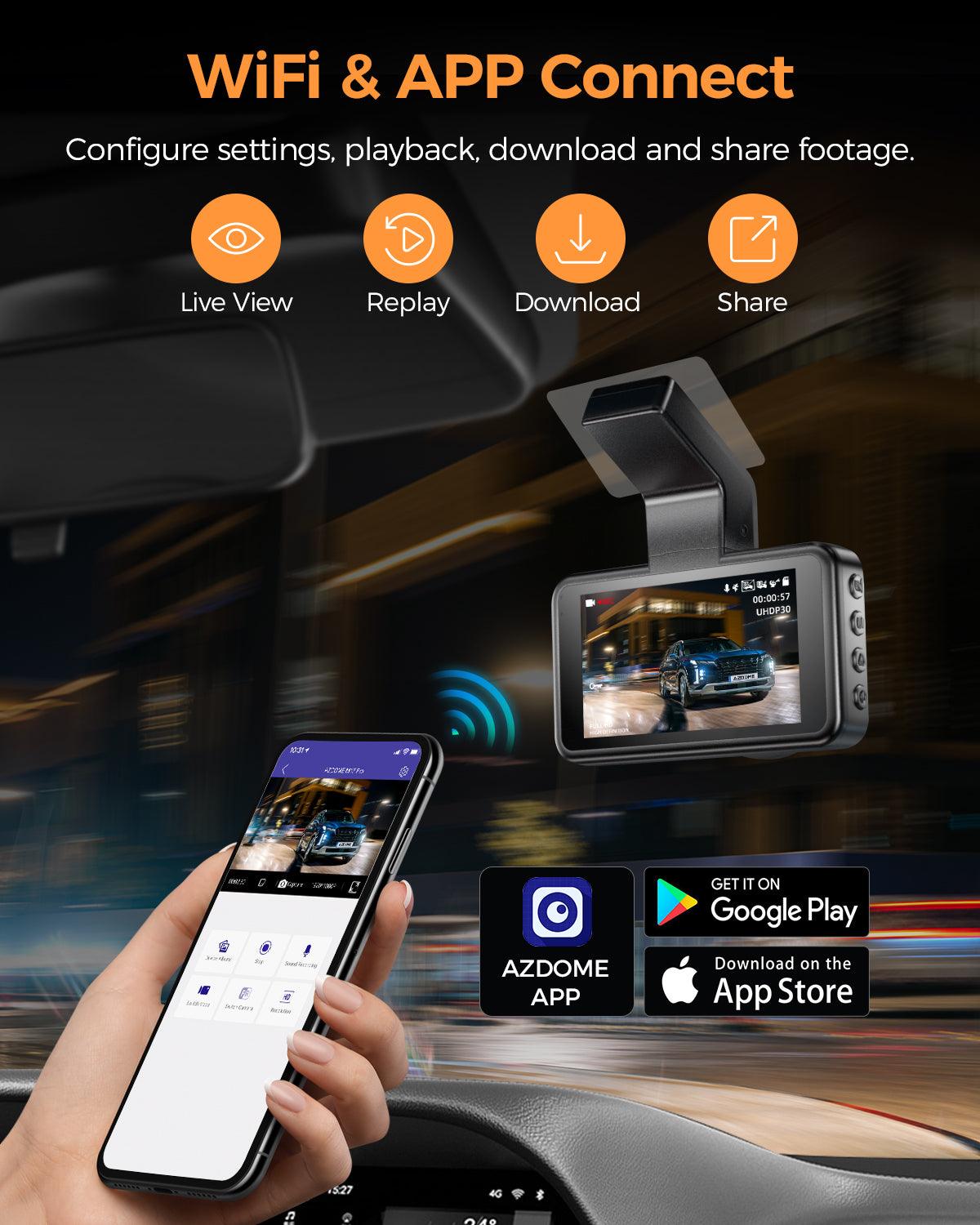 AZDOME M17 Pro Dash Cam - Voice-Activated, 3K Single Channel with 2K Front & 1K Rear Lenses, Super Night Vision, WiFi Enabled, App Control, Includes 64GB Card, Supports Up to 256G, Loop Recording & Emergency Lock - AZDOME Official Stores