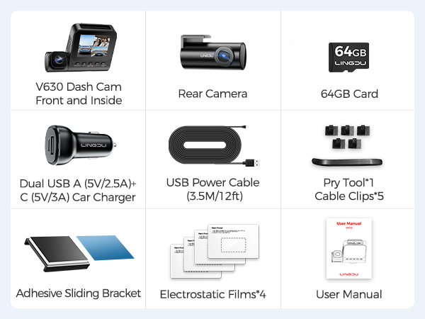 LINGDU Dash Cam V630 Car Camera 4K+1080P+1080P 3 Channel Car DVR WiFi GPS IR Night Vision 24H Parking Monitor Loop Recording HDR