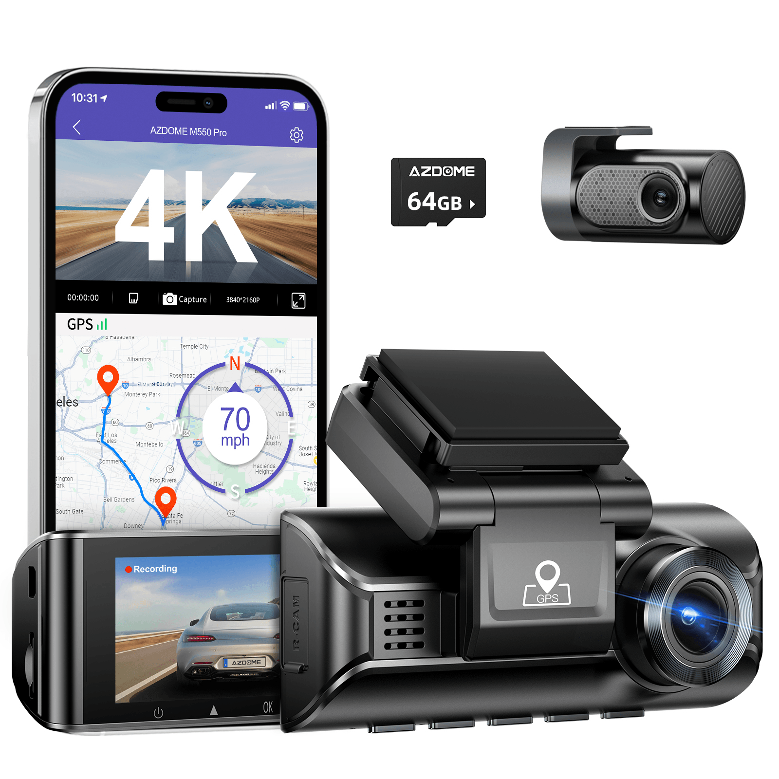 AZDOME M550 Pro 2CH Dash Cam 4K with 3.19'' Screen IR Night Vision 24H Parking Mode - AZDOME Official Stores